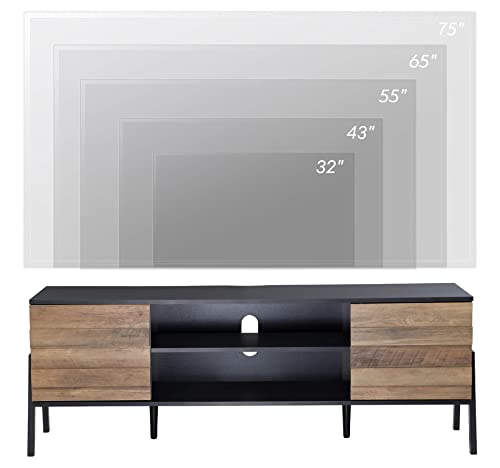 Mid-Century Modern TV Stand for 65 inch Flat Screen Wood TV Table Media Console with Storage, Home Entertainment Center in Black and Oak for Living Room Bedroom, 60 inch