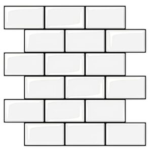 WOWSTAR Thicker Peel and Stick Tiles Backsplash, 12"x12" Subway Tiles, White with Black Grout ( 10-Sheet)