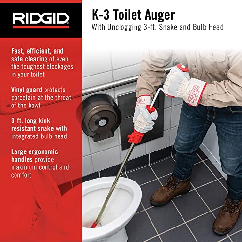 RIDGID 59787 Model K-3 Toilet Auger & NEIKO 60166A Toilet Plunger with Patented All-Angle Design, Heavy-Duty Toilet Bowl Plunger with Aluminum Handle, Bathroom Necessity, Black, 1-Pack