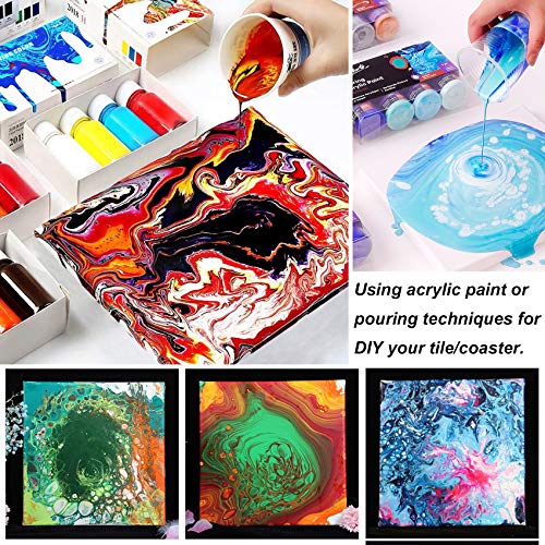 Ceramic Tiles for Crafts Coasters,14 Pack 4-Inches Unglazed Ceramic Coasters for Drinks with Cork Backing Pads,Use with Alcohol Ink or Acrylic Pouring Make Your Own DIY Coasters (Square)
