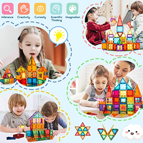 MagHub Magnetic Tiles for Kids, 85 PCS 3D Magnetic Blocks STEM Magnetic Building Blocks, Learning Educational Magnet Toys for Boys Girls Construction Kit Magnetic Toys for 3+ Years Old Kids Toddlers