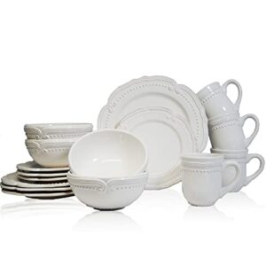 american atelier round dinnerware sets | white kitchen plates, bowls, and mugs | 16 piece elegant victoria collection | dishwasher and microwave safe | service for 4
