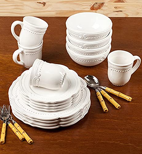 American Atelier Round Dinnerware Sets | White Kitchen Plates, Bowls, and Mugs | 16 Piece Elegant Victoria Collection | Dishwasher and Microwave Safe | Service for 4