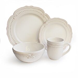American Atelier Round Dinnerware Sets | White Kitchen Plates, Bowls, and Mugs | 16 Piece Elegant Victoria Collection | Dishwasher and Microwave Safe | Service for 4