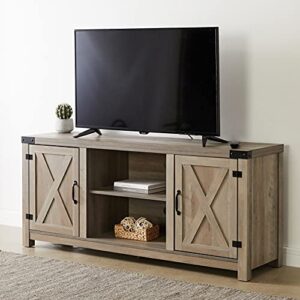 ROCKPOINT 58inch Barn Door TV Stand Entertaiment Media Console Center Industrial Style , Grey Wash