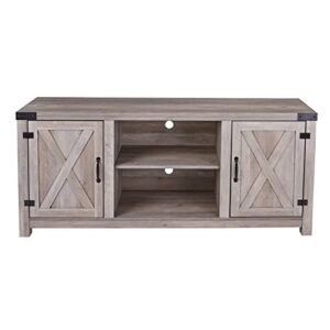 ROCKPOINT 58inch Barn Door TV Stand Entertaiment Media Console Center Industrial Style , Grey Wash