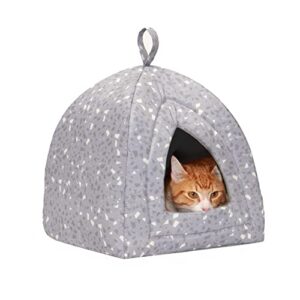 furhaven small cat bed polycanvas print décor foldable pet tent, washable – gray terazzo, small