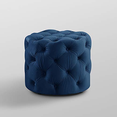 Inspired Home Navy Velvet Ottoman - Design: Lauren | Allover Tufted | Round | Modern Contemporary | 1 PC