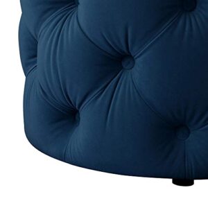 Inspired Home Navy Velvet Ottoman - Design: Lauren | Allover Tufted | Round | Modern Contemporary | 1 PC