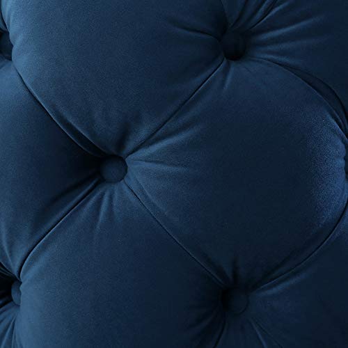 Inspired Home Navy Velvet Ottoman - Design: Lauren | Allover Tufted | Round | Modern Contemporary | 1 PC