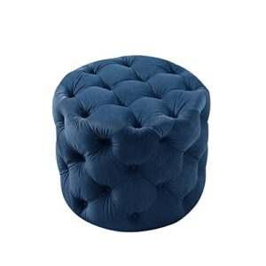 Inspired Home Navy Velvet Ottoman - Design: Lauren | Allover Tufted | Round | Modern Contemporary | 1 PC