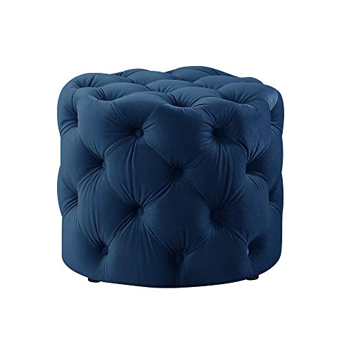 Inspired Home Navy Velvet Ottoman - Design: Lauren | Allover Tufted | Round | Modern Contemporary | 1 PC