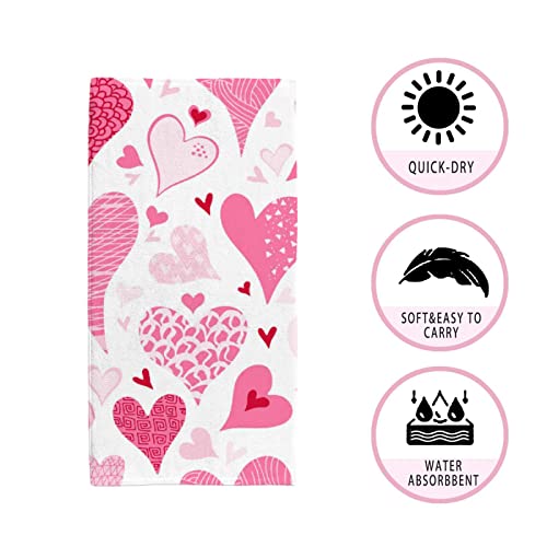 My Little Nest Cute Romantic Pink Hearts Hand Towels Soft Bath Towel Absorbent Kitchen Fingertip Towel Quick Dry Guest Towels for Bathroom Gym Spa Hotel and Bar 30 x 15 Inch