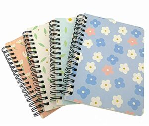 4 pack a6 spiral notebook journal,wirebound ruled sketch book notepad diary memo planner,a6 size(5.7x4.1″) & 80 sheets (flower b)