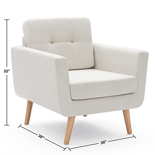 Tbfit Linen Fabric Accent Chairs Set of 2, Mid Century Modern Armchair for Living Room, Bedroom Button Tufted Upholstered Comfy Reading Accent Chair Sofa(White Beige)