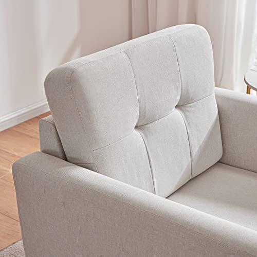 Tbfit Linen Fabric Accent Chairs Set of 2, Mid Century Modern Armchair for Living Room, Bedroom Button Tufted Upholstered Comfy Reading Accent Chair Sofa(White Beige)