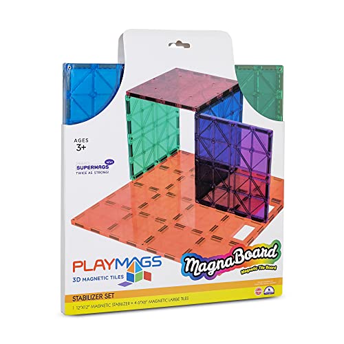 Playmags Super Durable Building Stabilizer Set, Great Add On to All Magnet Tiles Sets, Works with All Leading Brands 1-12"x12" & 4-6"x6" (Colors May Vary)