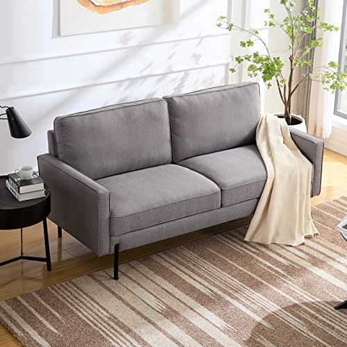 Snowhill 71in Modern Premium Linen Sofa, Minimalist Style Upholstered Couch for Living Room, Small Space Apartment, Office, Bedroom (Light Gray)