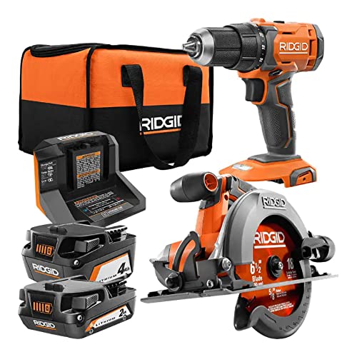 RIDGID 18V Cordless Drill/Driver and Circular Saw Combo Kit (RENEWED)