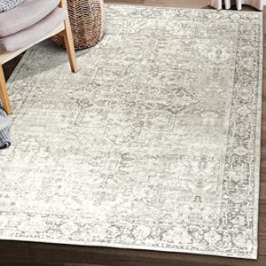 realife machine washable rug – stain resistant, non-shed – eco-friendly, non-slip, family & pet friendly – made from premium recycled fibers – vintage distressed traditional – beige ivory, 7’6″ x 9’6″