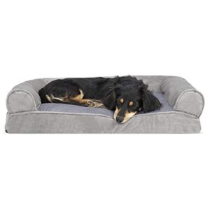 furhaven medium pillow dog bed faux fur & velvet sofa-style w/ removable washable cover – smoke gray, medium