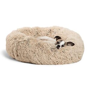 best friends by sheri the original calming donut cat and dog bed in shag fur taupe, small 23×23