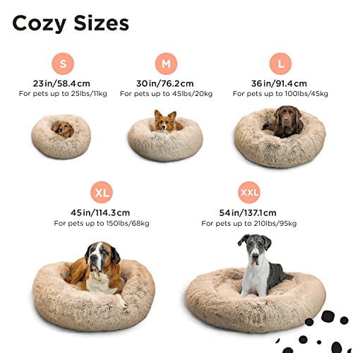 Best Friends by Sheri The Original Calming Donut Cat and Dog Bed in Shag Fur Taupe, Small 23x23