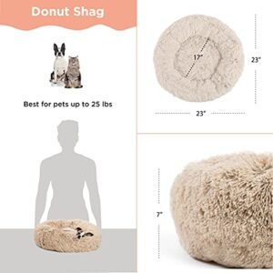 Best Friends by Sheri The Original Calming Donut Cat and Dog Bed in Shag Fur Taupe, Small 23x23