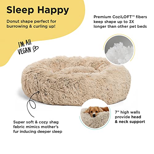 Best Friends by Sheri The Original Calming Donut Cat and Dog Bed in Shag Fur Taupe, Small 23x23