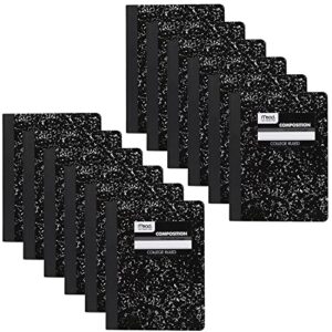 mead composition notebook, 12 pack, college ruled paper, 9-3/4″ x 7-1/2″, 100 sheets per notebook, black marble (72938)