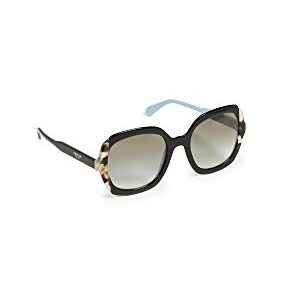 Prada Heritage PR 16US KHR0A7 Black Azure Spotted Brown Plastic Square Sunglasses Grey Gradient Lens