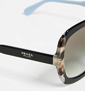 Prada Heritage PR 16US KHR0A7 Black Azure Spotted Brown Plastic Square Sunglasses Grey Gradient Lens