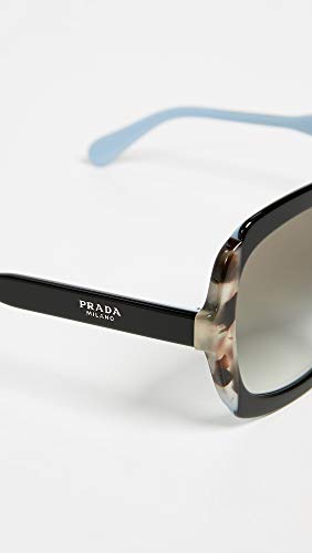 Prada Heritage PR 16US KHR0A7 Black Azure Spotted Brown Plastic Square Sunglasses Grey Gradient Lens