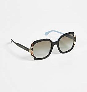 Prada Heritage PR 16US KHR0A7 Black Azure Spotted Brown Plastic Square Sunglasses Grey Gradient Lens