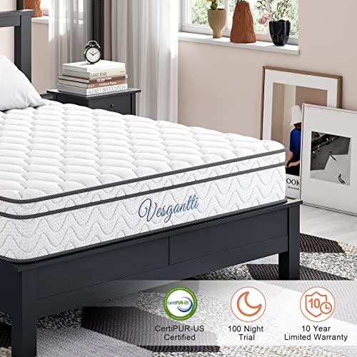 Vesgantti 10.2 Inch Multilayer Hybrid Twin Mattress - Multiple Sizes & Styles Available, Ergonomic Design with Breathable Foam and Pocket Spring/Medium Plush Feel