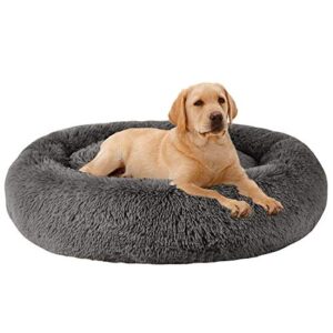 mfox calming dog bed (xl) for medium and large dogs pet bed faux fur donut cuddler up to 35/55/100lbs
