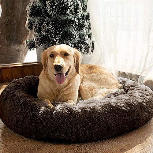 MFOX Calming Dog Bed (XL) for Medium and Large Dogs Pet Bed Faux Fur Donut Cuddler Up to 35/55/100lbs