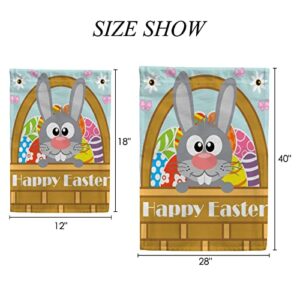 My Little Nest Seasonal Garden Flag Happy Easter Rabbits Vertical Garden Flags Double Sided for Home Farmhouse Yard Holiday Flag Outdoor Decoration Banner 12"x18"