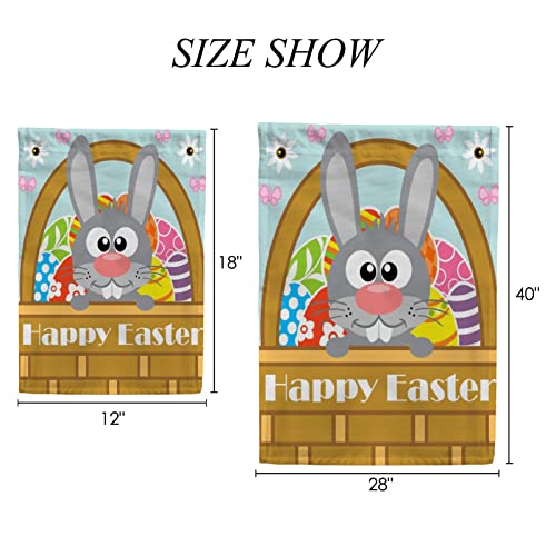 My Little Nest Seasonal Garden Flag Happy Easter Rabbits Vertical Garden Flags Double Sided for Home Farmhouse Yard Holiday Flag Outdoor Decoration Banner 12"x18"