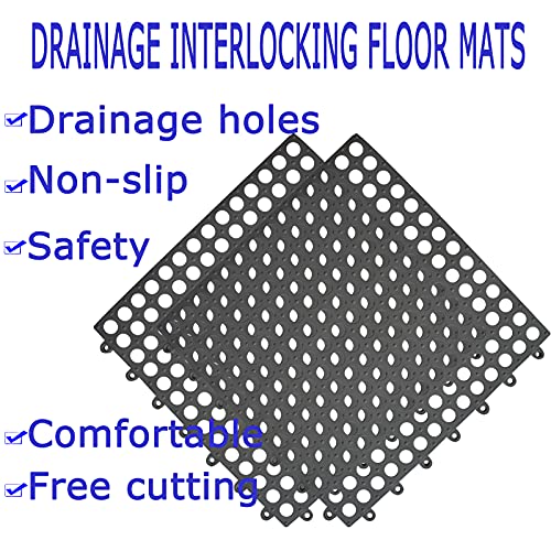 16Pack Drainage Interlocking Floor Tiles, 12”x12” Non-Slip Pool Bathtub Drain Tiles for Flooring, Soft PVC Splicing Modular Cushion Mat, Vented Floor Tiles for Locker Room Basement Stairs