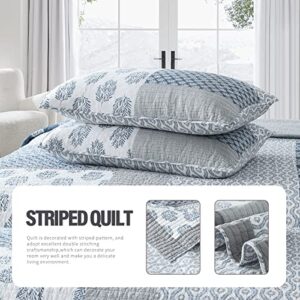 Y-PLWOMEN Quilt King Size 100% Cotton King Size Quilt, Blue Farmhouse King Bedspreads, Lightweight Soft King Quilt Sets for All Season, 3 Piece