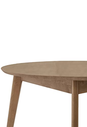 DAIVA CASA Orion 37 inch Round Wooden Dining Table Birch Circle Dinner Table Solid Wood Kitchen & Dining Room Tables/Scandinavian Furniture Mid Century Modern Table Brown Small Dining Room Table