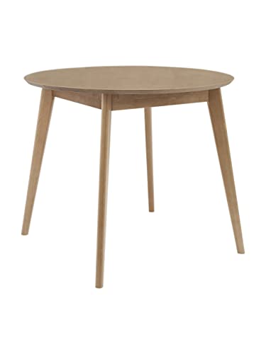 DAIVA CASA Orion 37 inch Round Wooden Dining Table Birch Circle Dinner Table Solid Wood Kitchen & Dining Room Tables/Scandinavian Furniture Mid Century Modern Table Brown Small Dining Room Table