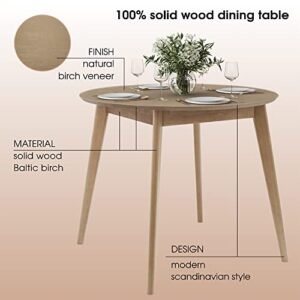 DAIVA CASA Orion 37 inch Round Wooden Dining Table Birch Circle Dinner Table Solid Wood Kitchen & Dining Room Tables/Scandinavian Furniture Mid Century Modern Table Brown Small Dining Room Table