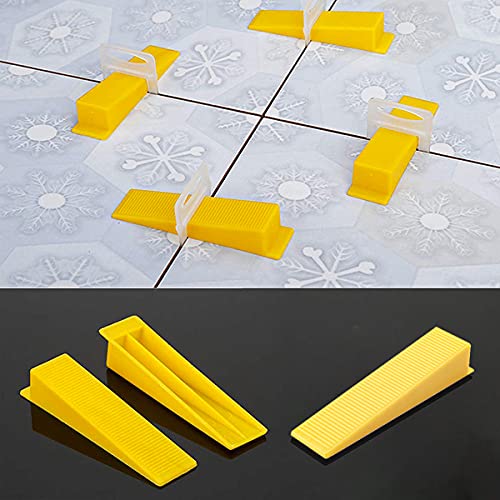 300 Pcs Reusable Leveling Wedges, Tile Leveling System Wedges For 1/8" spacers, 1/16" spacers, 1/32" spacers and Tile Leveling System Kit,for Tile Leveler Installation (300, Yellow)