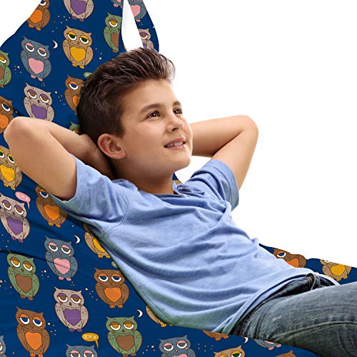 Ambesonne Animal Lounger Chair Bag, Funny Sleepy Owls Zzz Nocturnal Forest Living with Heart Motifs Bedtime Illustration, High Capacity Storage with Handle Container, Lounger Size, Multicolor