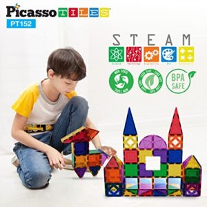 PicassoTiles 152pcs Clear Magnetic Tiles Set, Expansion Pack, Creative Magnet Building Blocks, Kindergarten Preschool Toddler Classroom Toys, Educational Learning STEM Toys for Boys and Girls