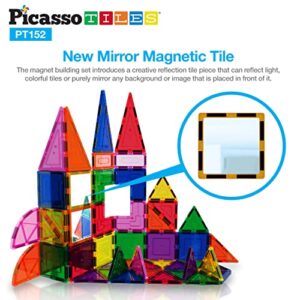 PicassoTiles 152pcs Clear Magnetic Tiles Set, Expansion Pack, Creative Magnet Building Blocks, Kindergarten Preschool Toddler Classroom Toys, Educational Learning STEM Toys for Boys and Girls