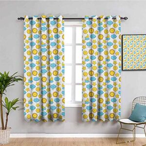 baby black out window curtain 2 panel, curtains 84 inch length sleepy morning and night for kids boys girls moon rainy clouds stars sun protective furniture earth yellow sky blue w72 x l84 inch