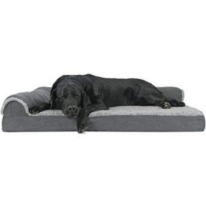 furhaven pet dog bed – deluxe orthopedic two-tone plush faux fur and suede l shaped chaise lounge sofa-style living room corner couch pet bed with removable cover for dogs and cats, stone gray, jumbo